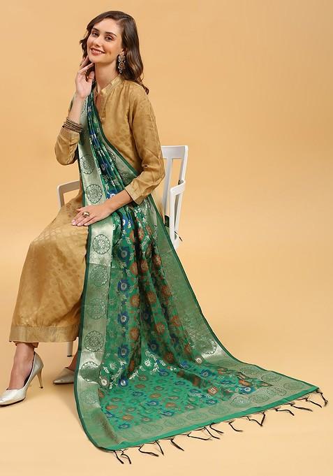 Floral Woven Design Silk Dupatta