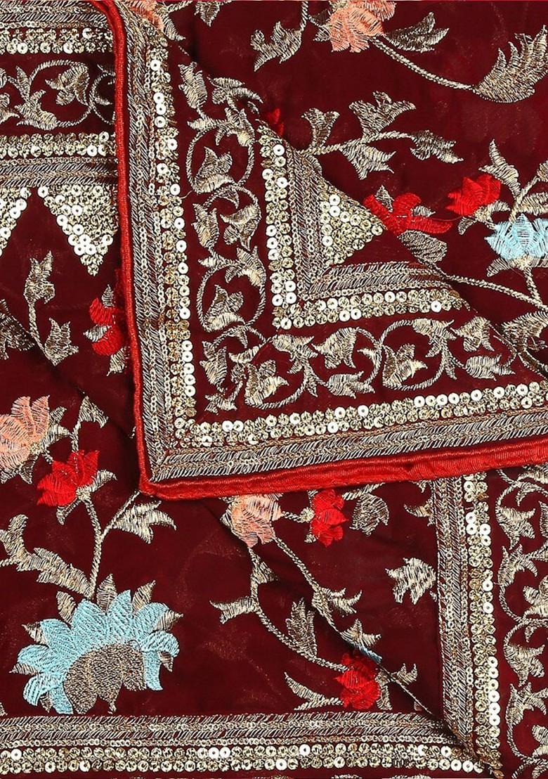 Men Maroon And Gold Toned Embroidered Dupatta With Sequinned
