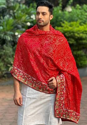 Men Paisley Embroidered Georgette Dupatta With Sequinned