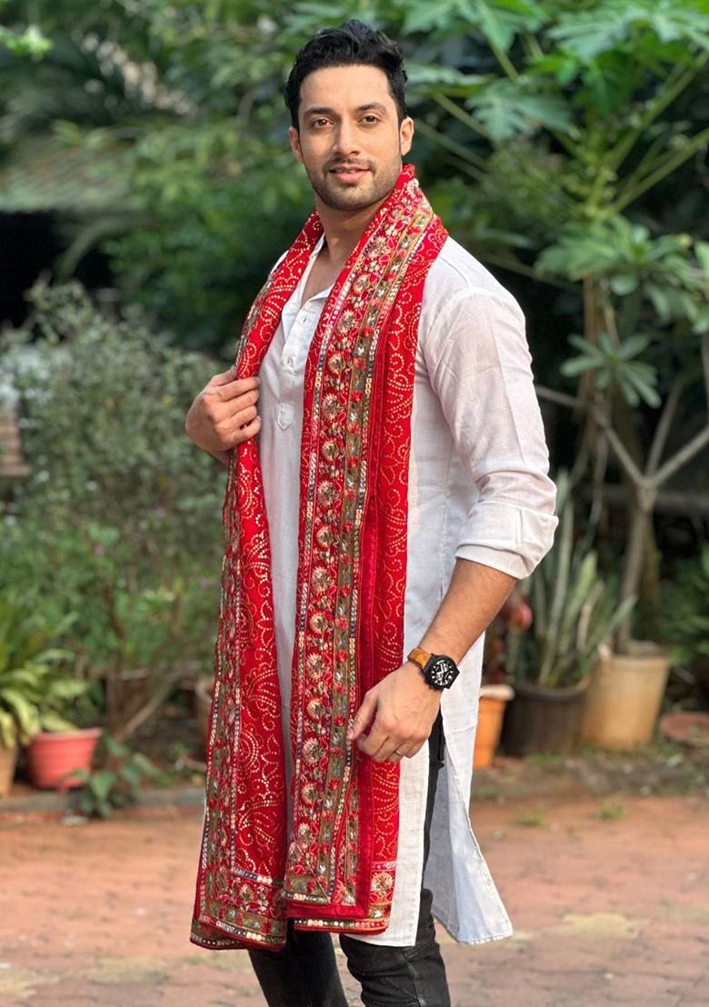 Men Paisley Embroidered Georgette Dupatta With Sequinned