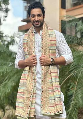 Men Striped Embroidered Sequinned Georgette Dupatta