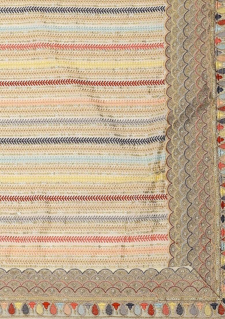 Men Striped Embroidered Sequinned Georgette Dupatta