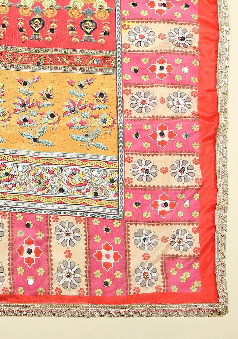 Ethnic Motifs Printed Mirror Work Detailed Chinon Dupatta