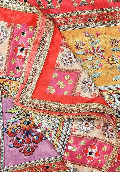 Ethnic Motifs Printed Mirror Work Detailed Chinon Dupatta