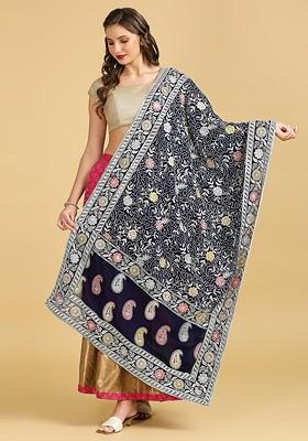 Floral Embroidered Georgette Dupatta With Sequinned
