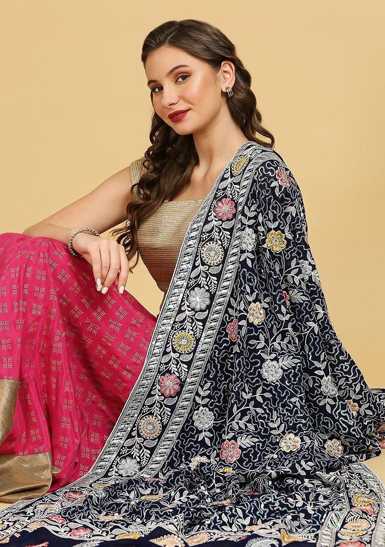 Floral Embroidered Georgette Dupatta With Sequinned