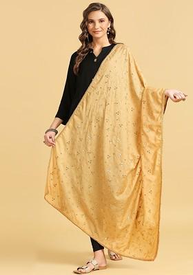 Floral Embroidered Pure Cotton Dupatta With Mirror Work