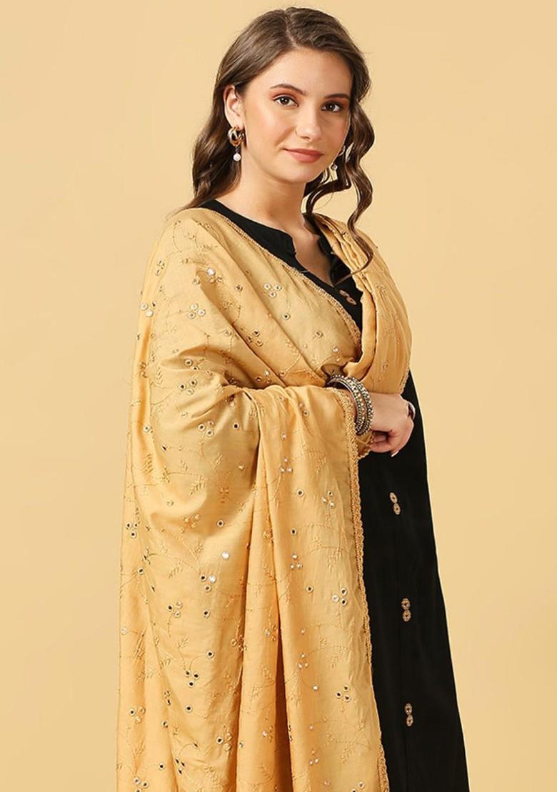 Floral Embroidered Pure Cotton Dupatta With Mirror Work