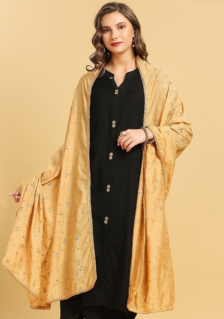 Floral Embroidered Pure Cotton Dupatta With Mirror Work