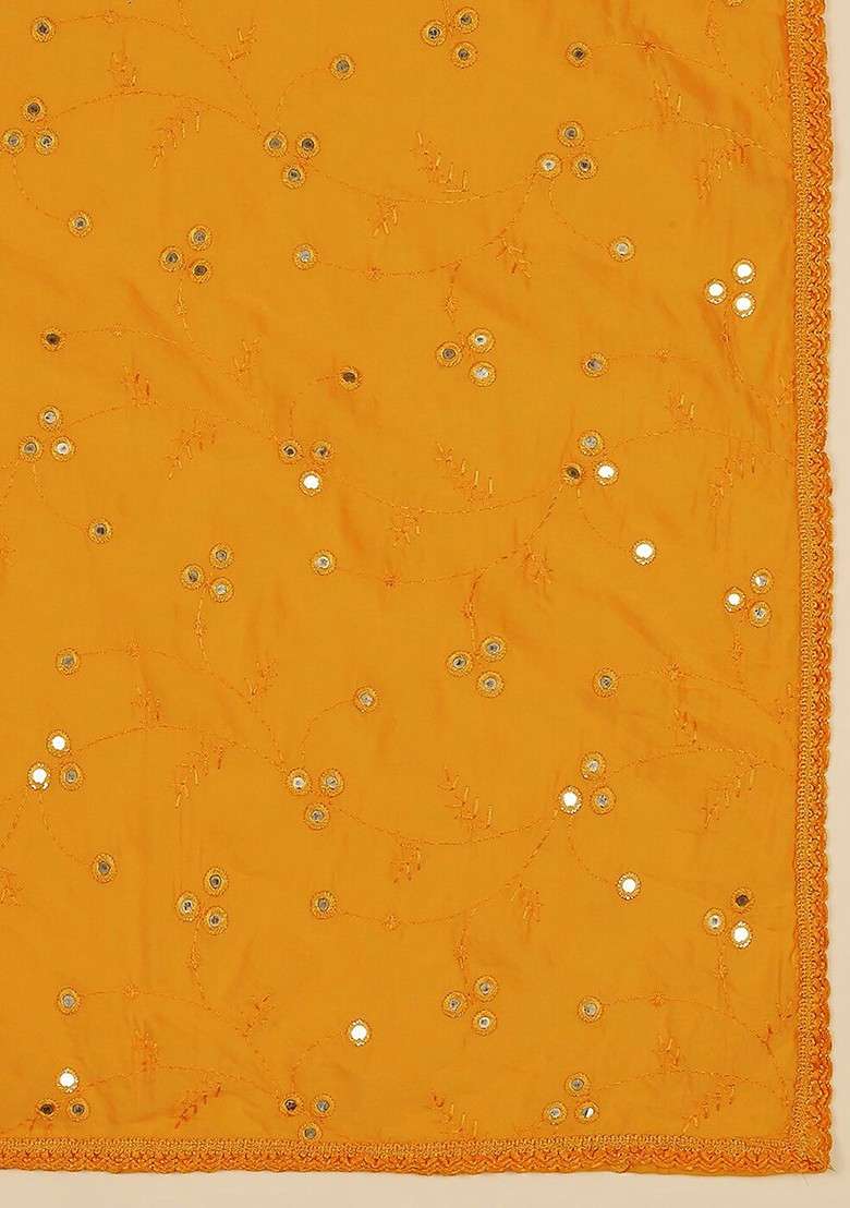 Floral Embroidered Mirror Work Pure Cotton Dupatta - Indya