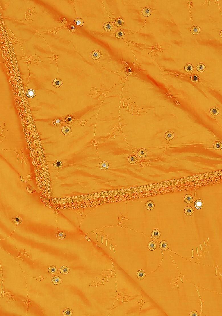 Floral Embroidered Mirror Work Pure Cotton Dupatta
