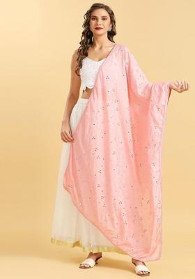 Floral Embroidered Pure Cotton Dupatta With Mirror Work