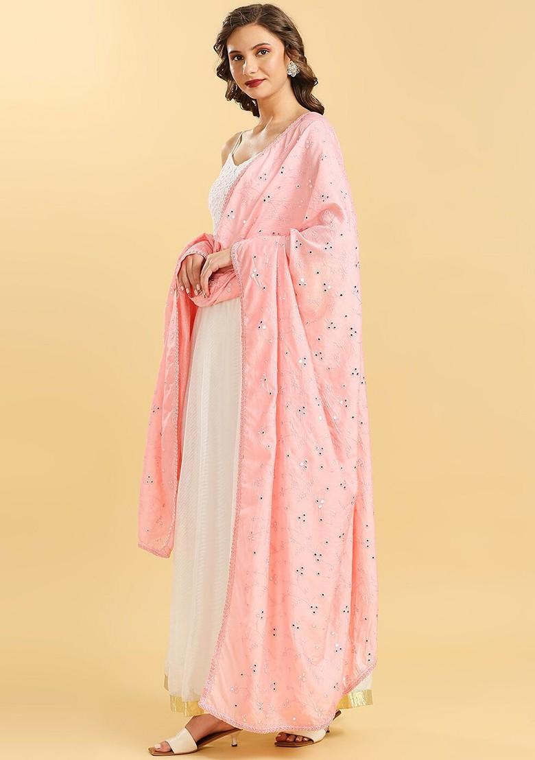 Floral Embroidered Pure Cotton Dupatta With Mirror Work