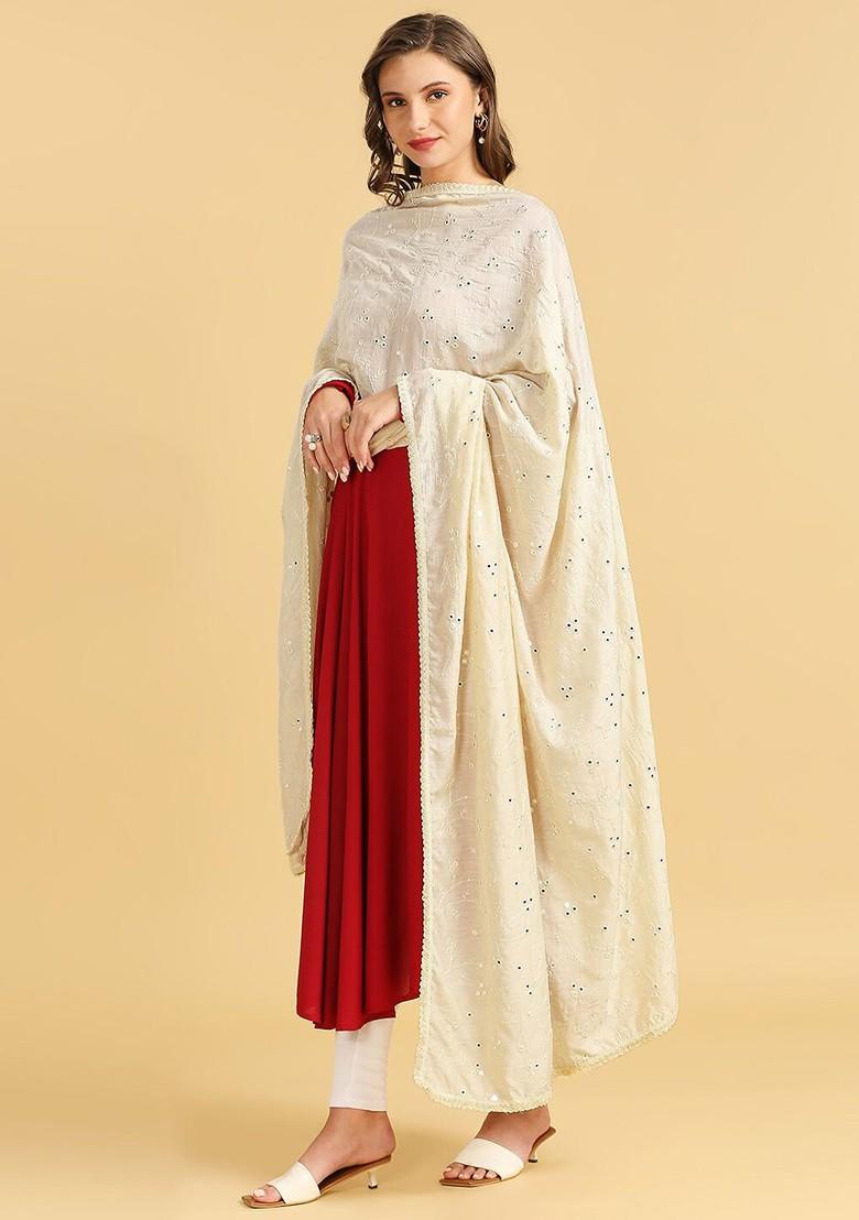 Embroidered Mirror Work Pure Cotton Dupatta