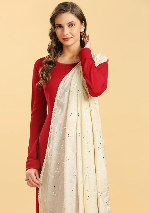 Embroidered Mirror Work Pure Cotton Dupatta