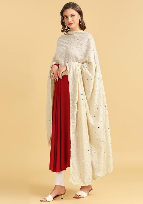 Embroidered Mirror Work Pure Cotton Dupatta