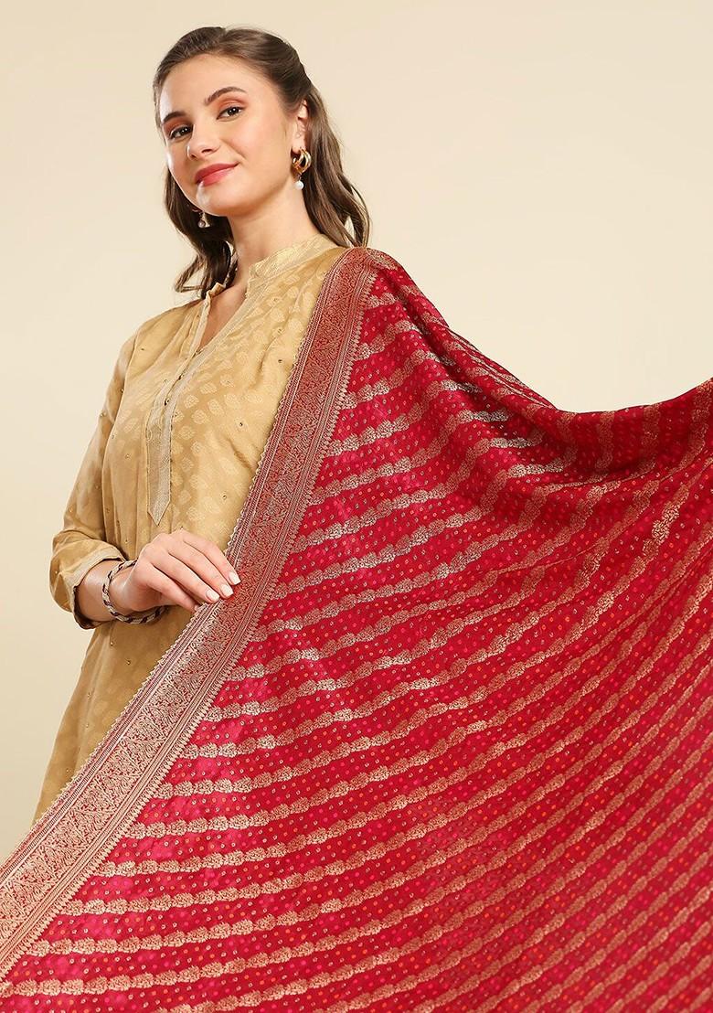 Ethnic Motifs Woven Design Embellished Zari Banarasi Silk Dupatta