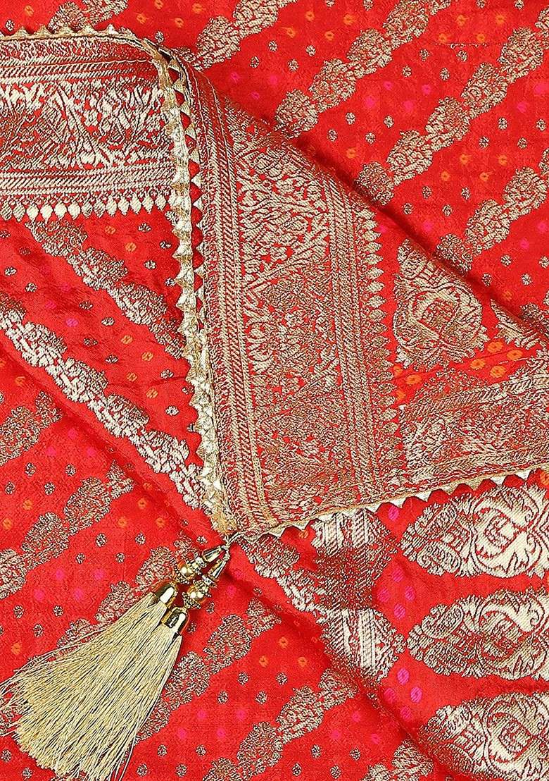Woven Design Silk Dupatta With Zari - Indya
