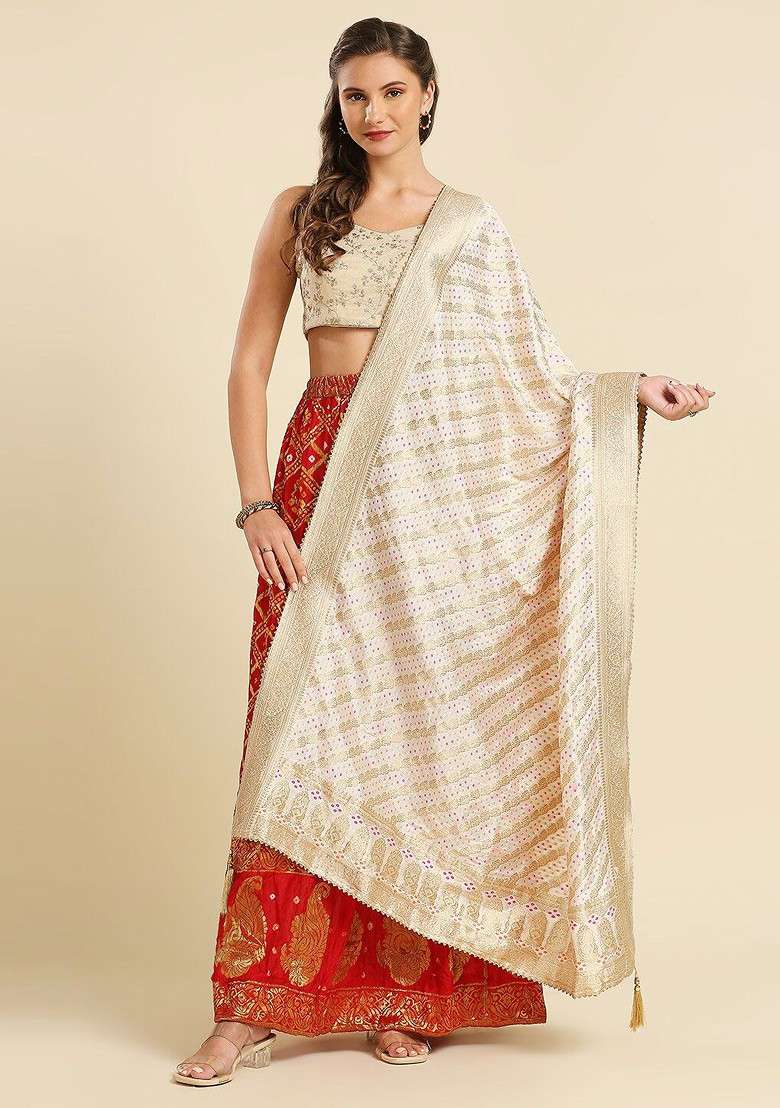 Woven Design Silk Dupatta With Zari And Gotta Patti - Indya
