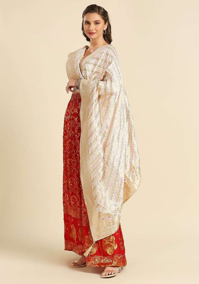 Woven Design Silk Dupatta With Zari And Gotta Patti - Indya