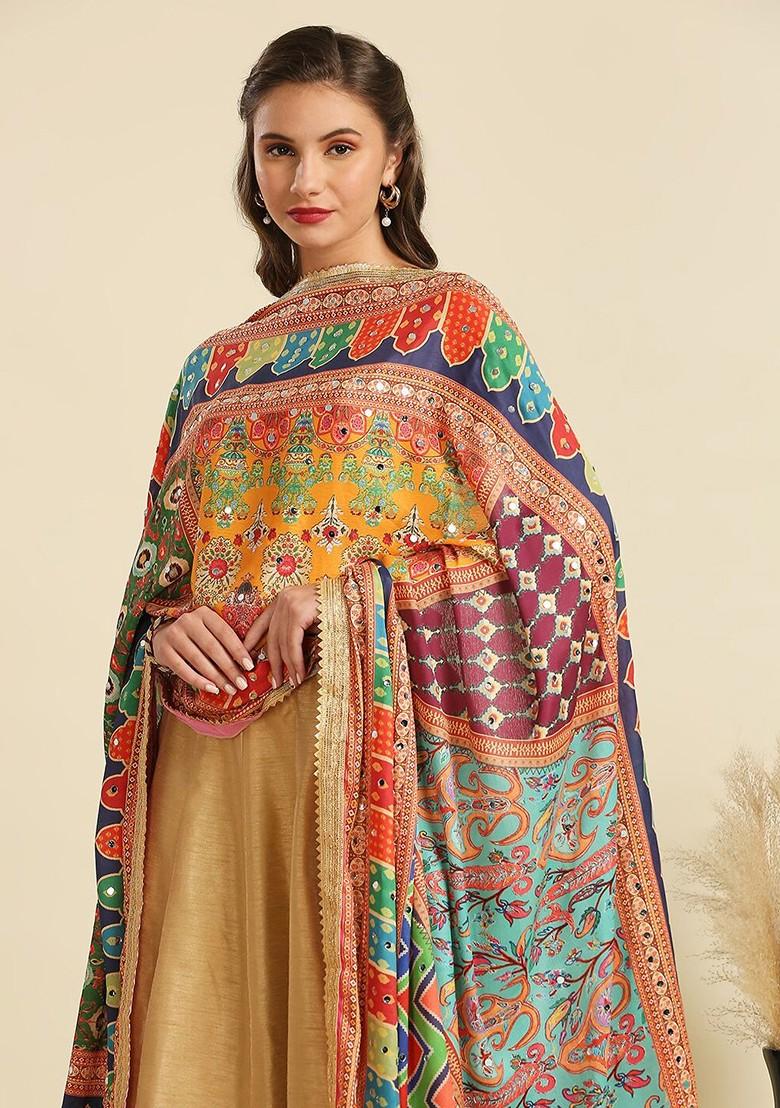 Ethnic Motifs Printed Dupatta With Mirror Work