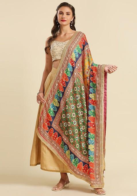 Ethnic Motifs Printed Dupatta With Mirror Work