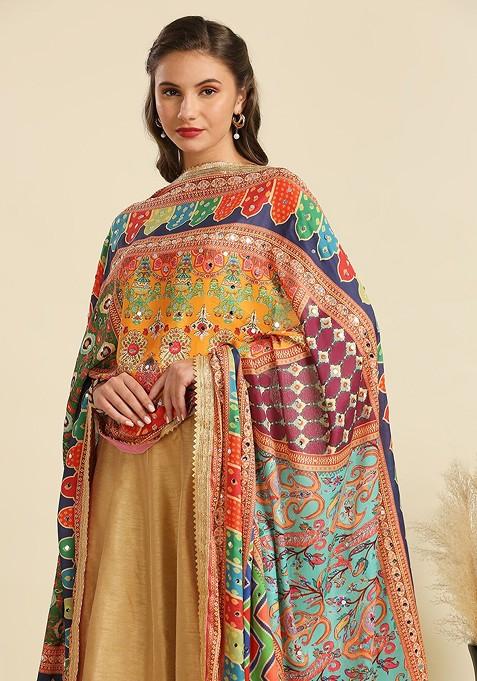 Ethnic Motifs Printed Dupatta With Mirror Work