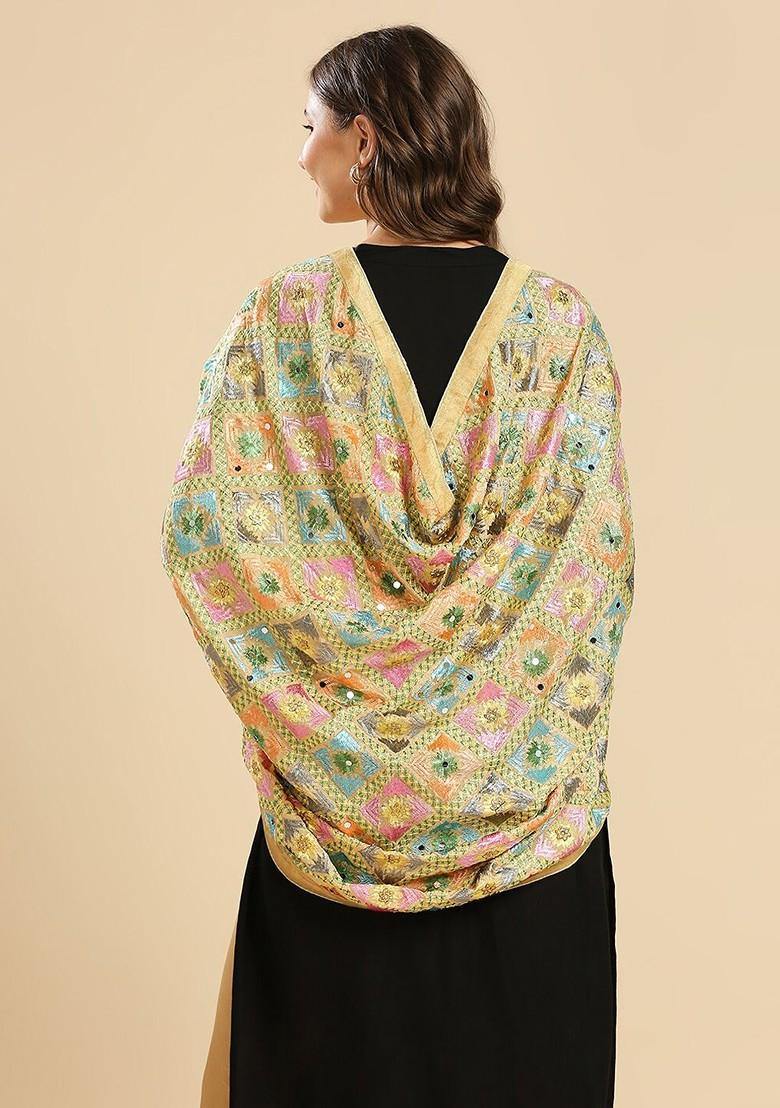 Ethnic Motifs Phulkari Embroidered Dupatta Phulkari