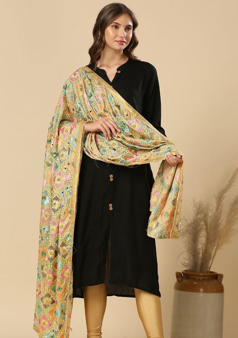 Ethnic Motifs Phulkari Embroidered Dupatta Phulkari