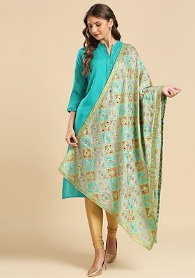 Ethnic Motifs Embroidered Phulkari Chiffon Dupatta