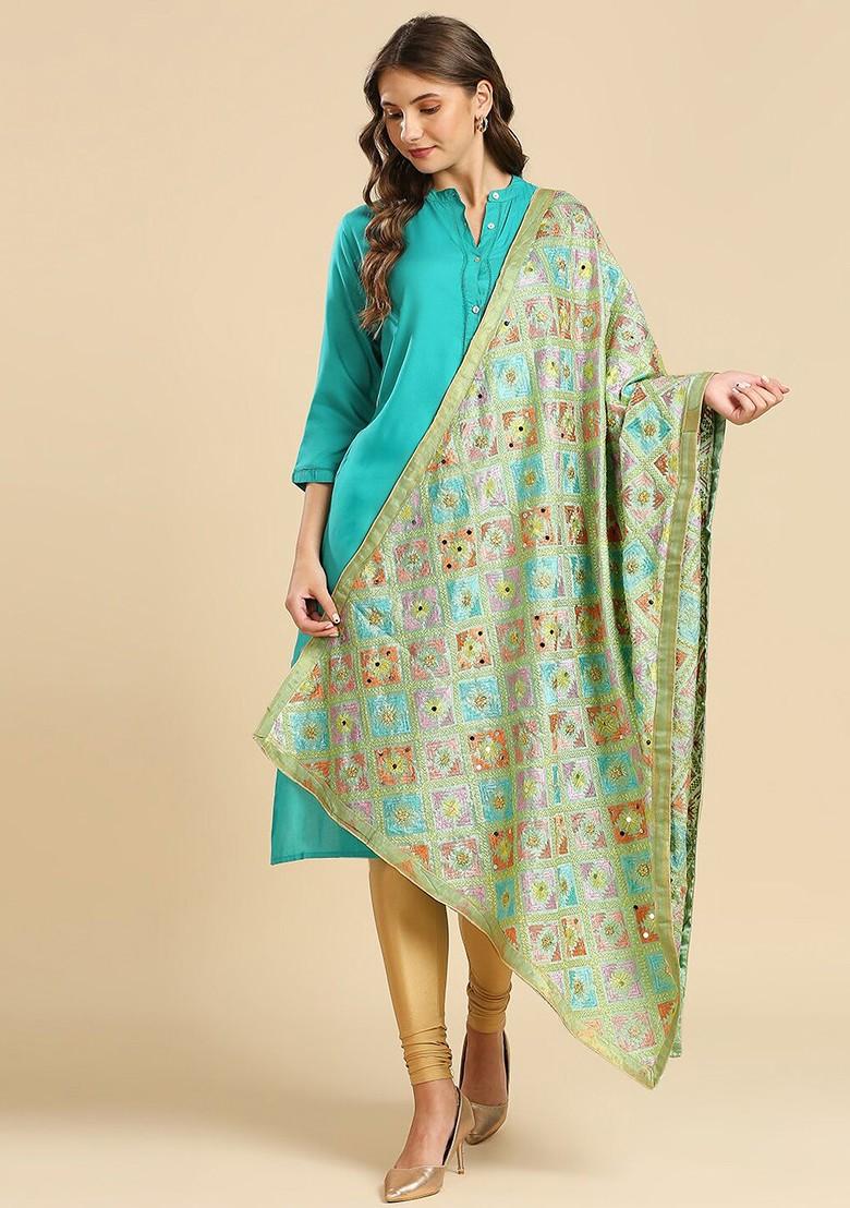 Ethnic Motifs Embroidered Phulkari Chiffon Dupatta