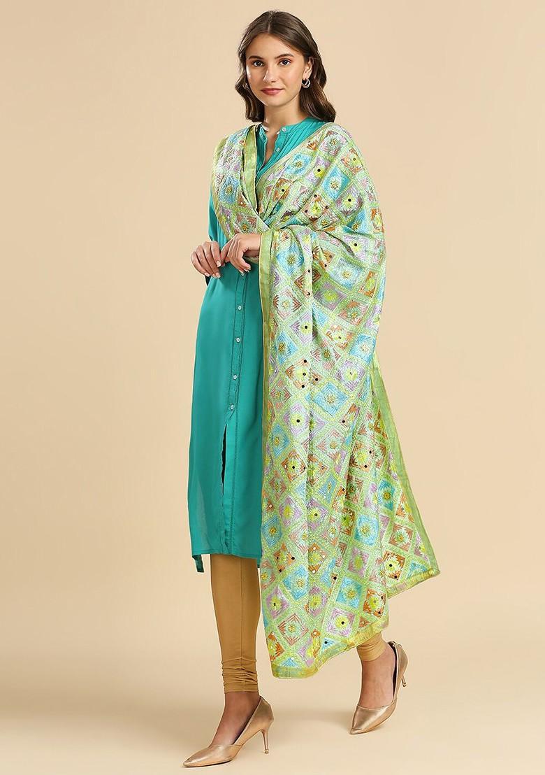 Ethnic Motifs Embroidered Phulkari Chiffon Dupatta