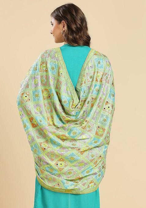 Ethnic Motifs Embroidered Phulkari Chiffon Dupatta