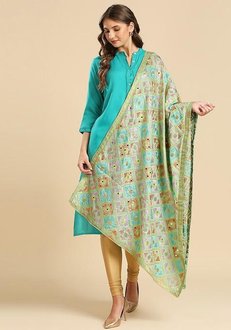 Ethnic Motifs Embroidered Phulkari Chiffon Dupatta