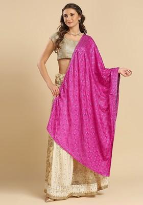 Ethnic Motifs Embroidered Chiffon Dupatta With Phulkari