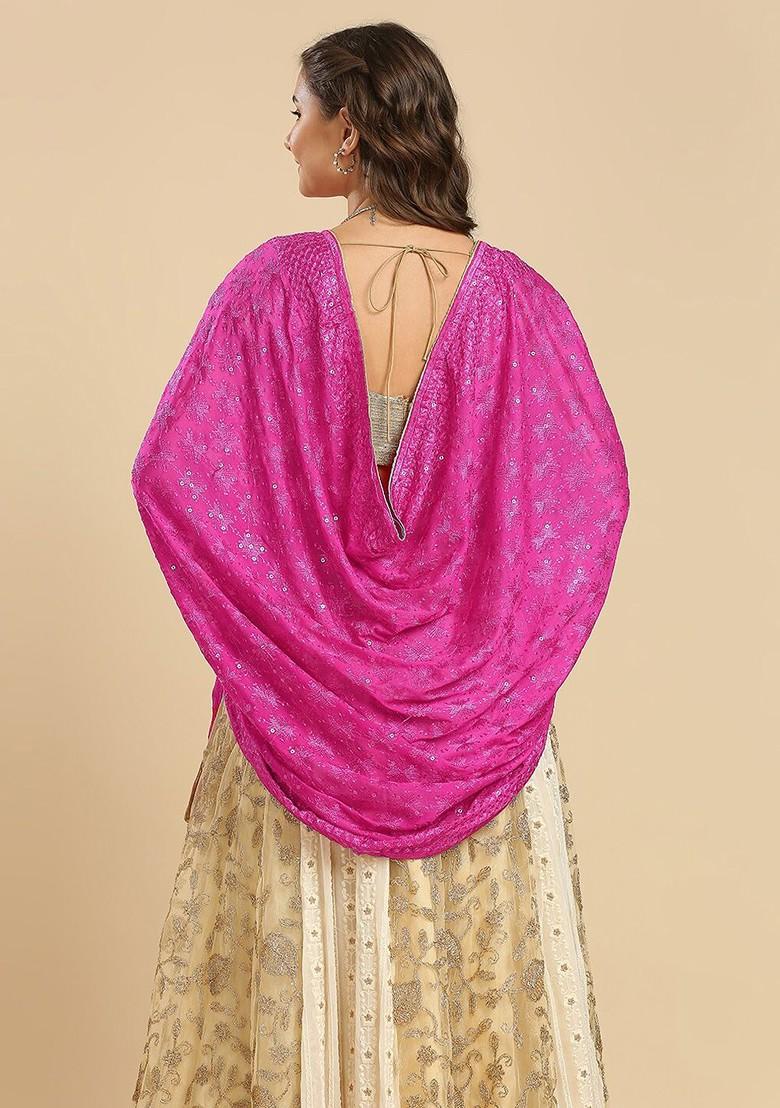 Ethnic Motifs Embroidered Chiffon Dupatta With Phulkari