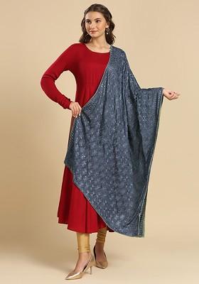 Ethnic Motifs Embroidered Chiffon Dupatta With Sequinned