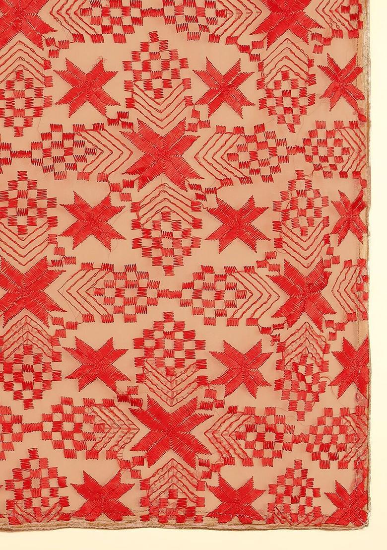 Geometric Embroidered Phulkari Organza Dupatta