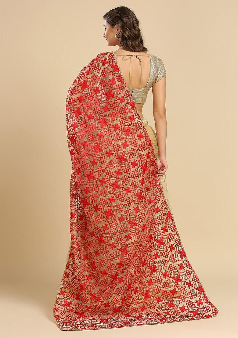 Geometric Embroidered Phulkari Organza Dupatta