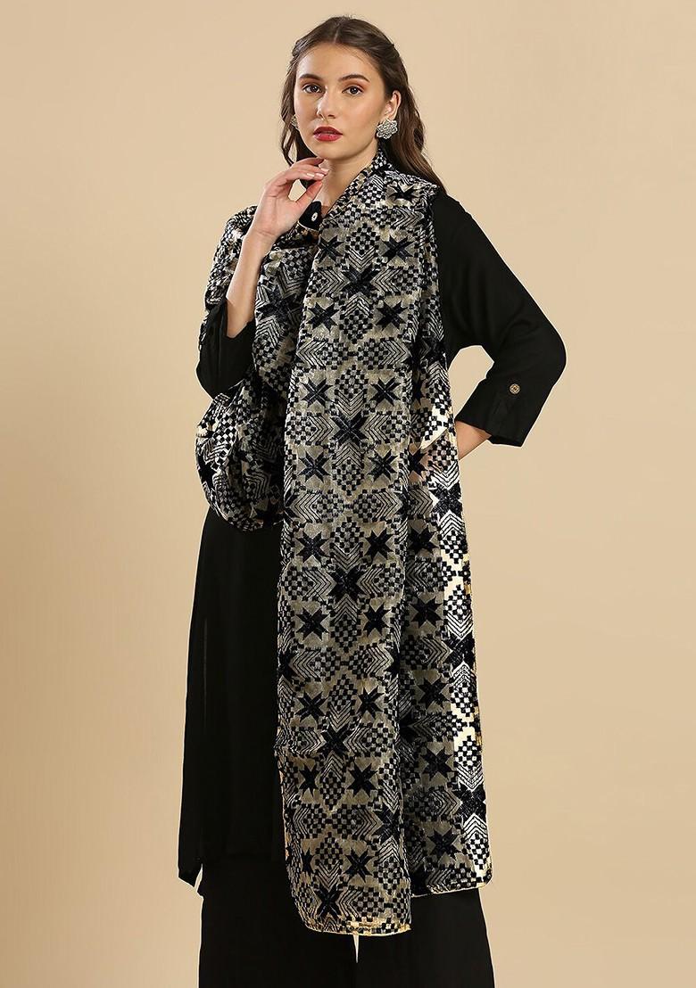 Ethnic Motifs Embroidered Phulkari Organza Dupatta
