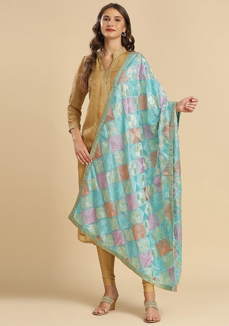 Ethnic Motifs Embroidered Phulkari Detaildupatta