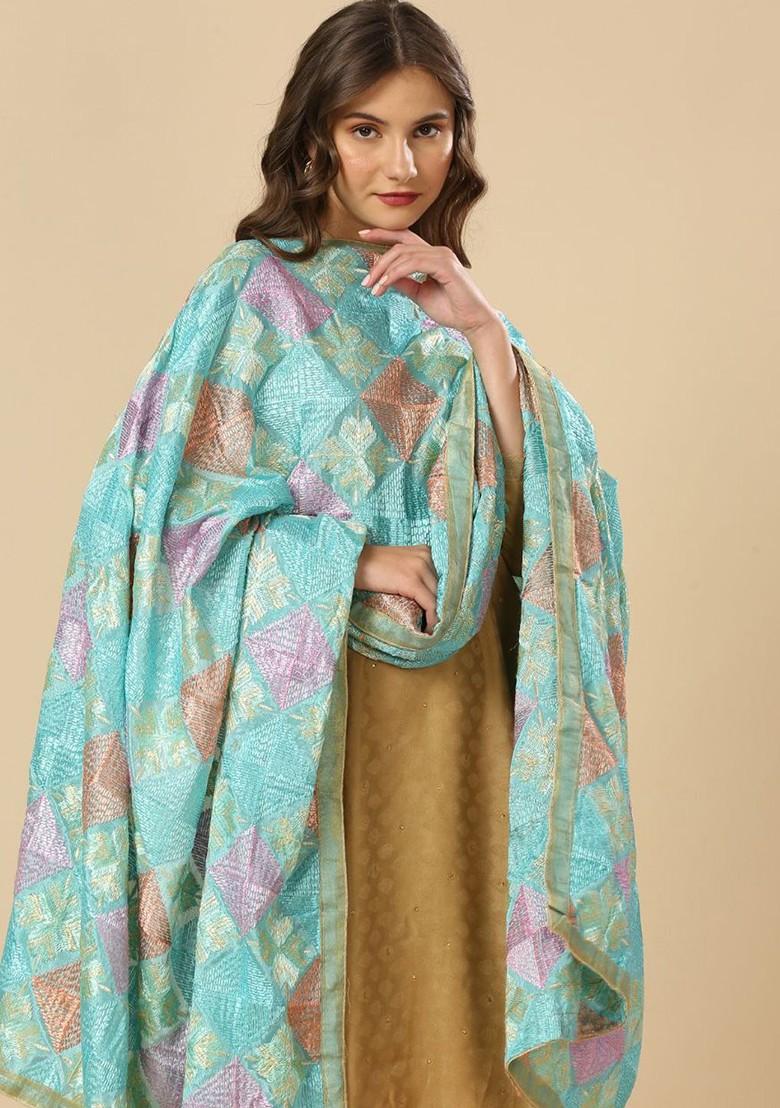 Ethnic Motifs Embroidered Phulkari Detaildupatta