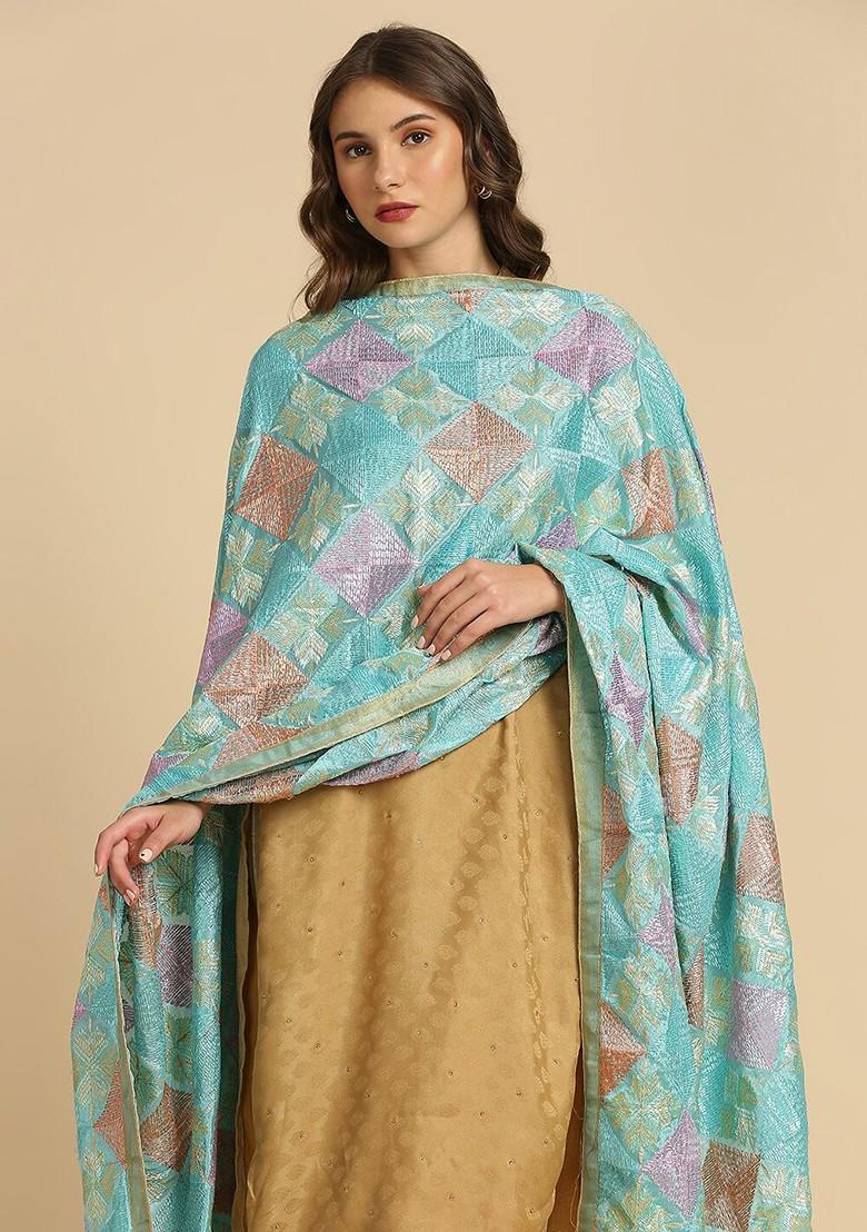 Ethnic Motifs Embroidered Phulkari Detaildupatta