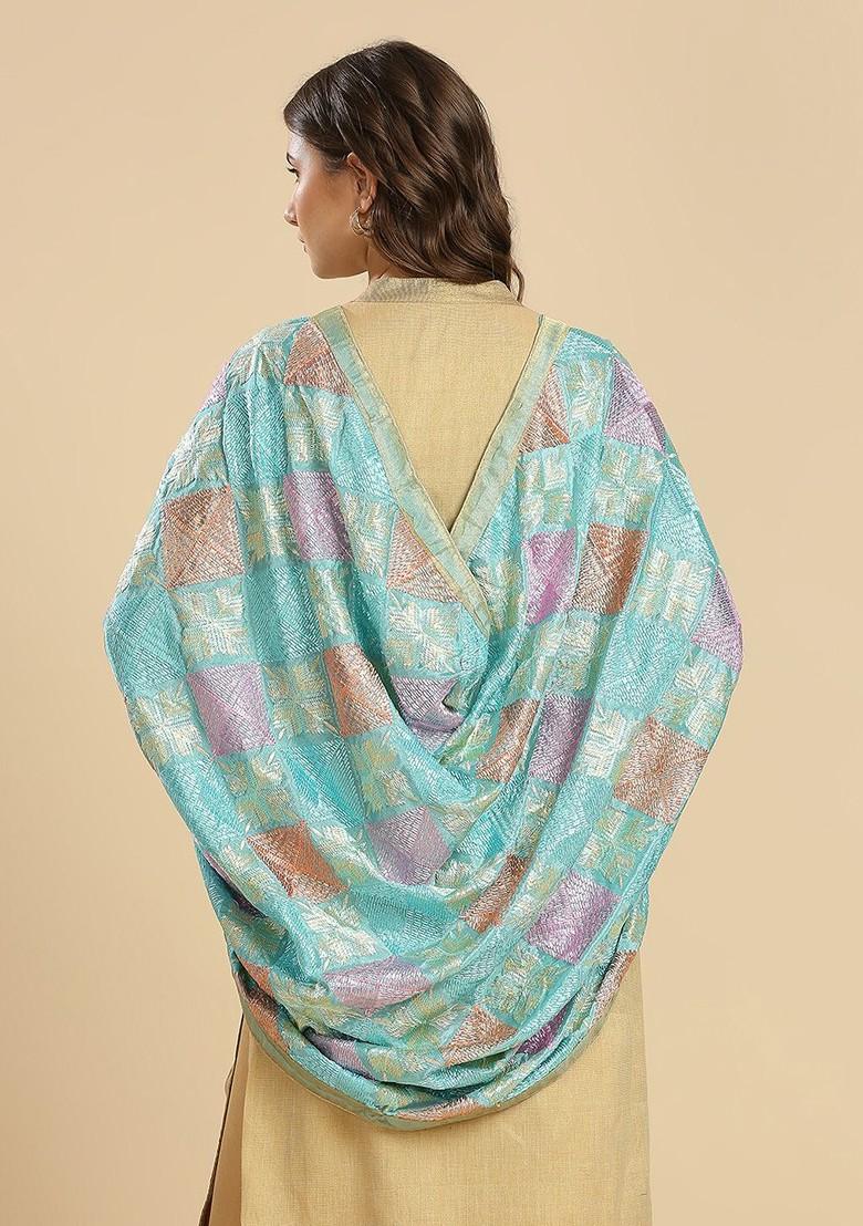 Ethnic Motifs Embroidered Phulkari Detaildupatta