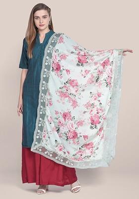 Printed Dupatta With Thread Work