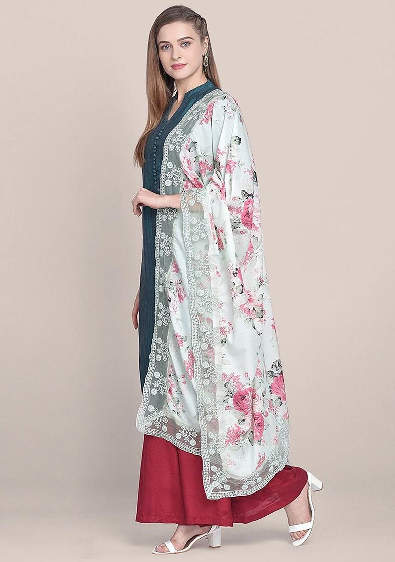 Printed Dupatta With Thread Work