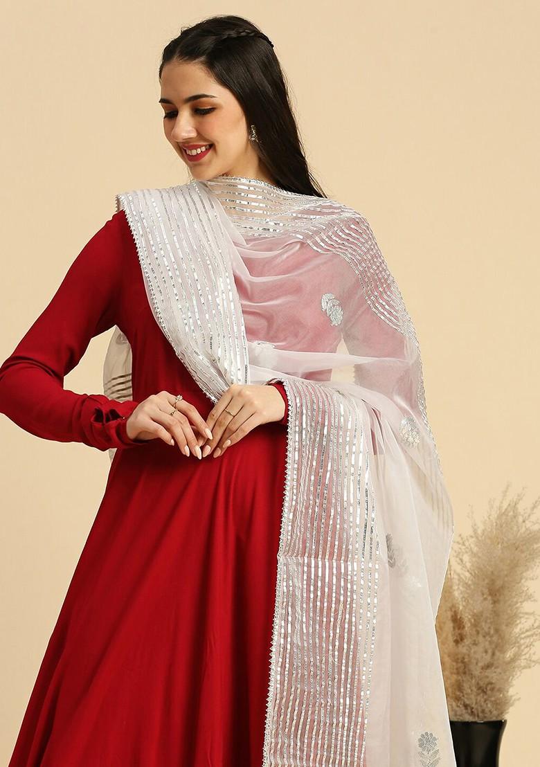 Floral Embroidered Organza Gotta Patti Dupatta