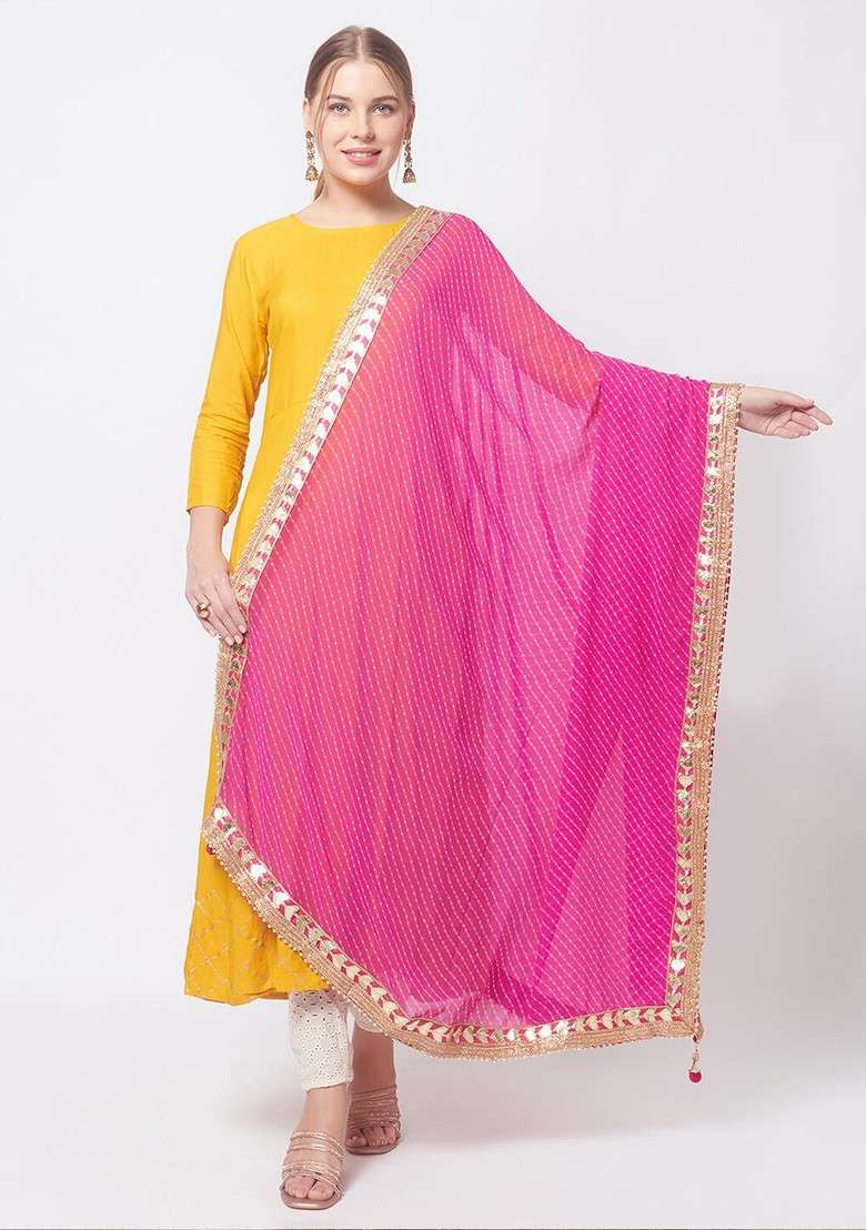 Bandhani Printed Dupatta With Gotta Patti - Indya