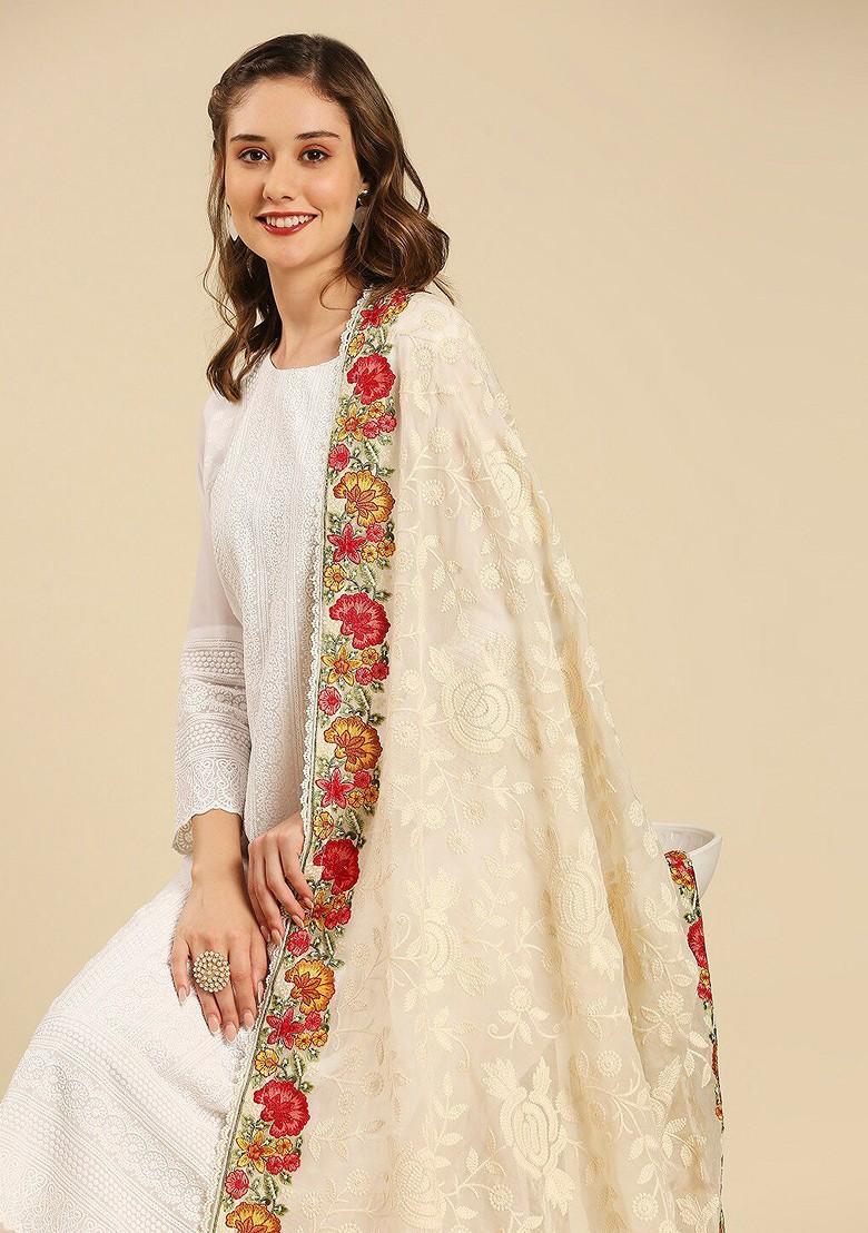 Floral Embroidered Georgette Dupatta