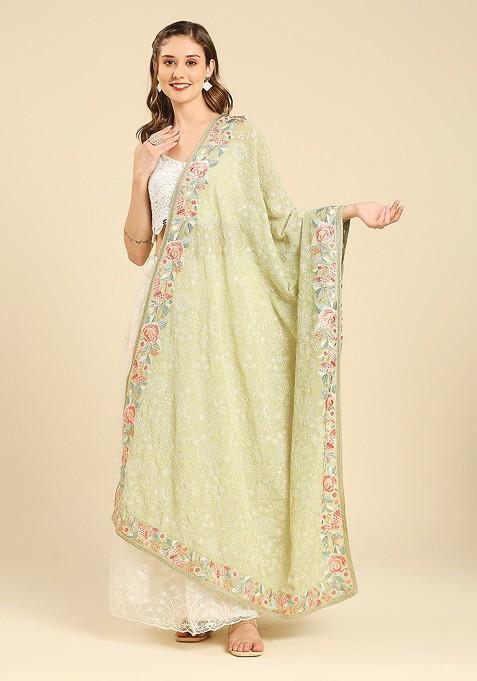 Floral Embroidered Georgette Dupatta